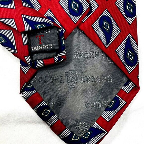 Robert Talbott Tie Vintage Paisley Teardrop Diamond Red Blue Hand Sewn USA - Picture 8 of 9